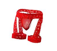 Oludkeph Men's Lingerie Panties Lace Tirm Bulge Pouch G-String Bikini Thongs Underwear with Garter (One Size, Red)