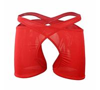 Oludkeph Men's Panties Lingerie Underwear High Rise Stretchy Crossdress G-String Thong Briefs (Red)