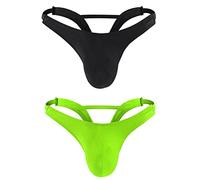 Oludkeph Men's Pouch Thong Underwear Bikini Brief Underwear Bulge Pouch Low Rise Shorts Panty (UK, Alpha, One Size, Regular, Regular, Black Green)