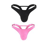 Oludkeph Set of 2 Men's Pouch Thong Underwear Bikini Brief Underwear Bulge Pouch Low Rise Shorts Panty (Black Pink)