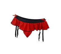 Oludkeph Sexy Men's Lingerie Pouch Panties Men's Skirted Mooning G-String Bikini Briefs Girly Underwear with Garter (as8, alpha, one_size, regular, regular, Red, One Size)