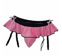 Oludkeph Sexy Men's Lingerie Pouch Panties Men's Skirted Mooning G-String Bikini Briefs Girly Underwear with Garter (as8, alpha, one_size, regular, regular, Pink, One Size)