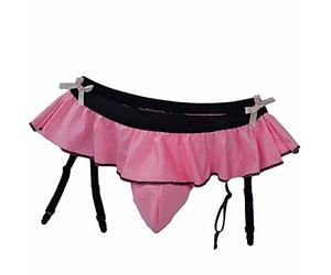 Oludkeph Sexy Men's Lingerie Pouch Panties Men's Skirted Mooning G-String Bikini Briefs Girly Underwear with Garter