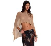 Oludkeph Womens Sheer Beach Cover Ups Ladies Knit Asymmetrical Poncho Top | Lightweight Shrug,Summer Boho Tops,Batwing Sleeve See Through Lightweight Y2K Bathing Suit Cover up,Vacation