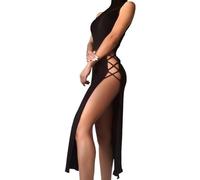 Oludkeph Women's Y2K Black Rave Outfits Bodycon Dress High Slit Lace Up Sleeveless Bandage Cocktail Party Club Dresses (UK, Alpha, S, Regular, Regular, Black)