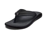 OLUKAI Hokua Men's Beach Sandals, Quick-Dry Flip-Flop Slides, Water Resistant & Wet Grip Rubber Soles, Compression Molded Footbed & Soft Comfort Fit, Black/Dk Shadow, 15.5 UK
