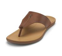 OLUKAI Ho'opio Mele Women's Leather Flip-Flop Sandal, Premium Full-Grain Leather, Comfortable Arch Support for Everyday Style, Toffee/Warm Sand, 9 UK