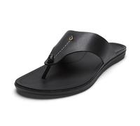OLUKAI Ho'opio Mele Women's Leather Flip-Flop Sandal, Premium Full-Grain Leather, Comfortable Arch Support for Everyday Style, Black/Black, 9 UK