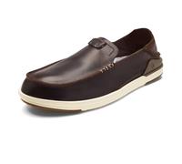 OLUKAI Kakaha Men's Slip-On Shoes, Full-Grain Leather Sneakers, Gel Insert for Comfort & Support, Comfort Fit & Wet Grip Rubber, Dk Java/Dk Java, 10.5