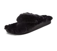 OLUKAI Kipe'a Heu Women's Sandal Slippers, Soft & Comfortable Shearling-Wrapped Straps, Durable RUbber Outsoles for All-Day Wear, Causal & Cute Everyday Style, Black/Black, 6 UK