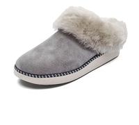 OLUKAI Ku'i Women's Slipper, Soft Full-Grain Leather & Wool Blend Footbed, Wet Grip Soles for Inside & Outside Wear, Cute & Comfortable Slip-On, Fog/Mist Grey, 6 UK