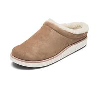 OLUKAI Mani Women's Leather Mule Slippers, Soft & Comfortable Slippers with Fleece Lining, Thick Rubber Outsole, All-Day Wear, Tan/Golden Sand, 4 UK