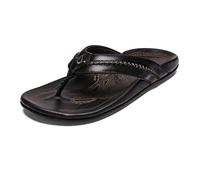 OLUKAI Mea Ola Men's Leather Beach Sandals, Soft & Durable Flip Flops, Arch Support & Comfort Fit, Enhanced Grip & Traction, Dark Java/Dark Java, 8.5 UK