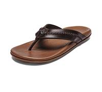OLUKAI Mea Ola Men's Leather Beach Sandals, Soft & Durable Flip Flops, Arch Support & Comfort Fit, Enhanced Grip & Traction, Charcoal/Fox, 11.5 UK