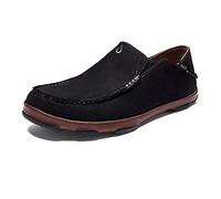 OluKai Moloa Men's Premium Leather Shoes, Easy Slip On & Off Design, Casual & Versatile Loafer, Drop-in Heel & Enhanced Traction, Black/Toffee, 8.5 UK