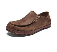 OluKai Moloa Men's Premium Leather Shoes, Easy Slip On & Off Design, Casual & Versatile Loafer, Drop-in Heel & Enhanced Traction, Ray/Toffee, 8 UK