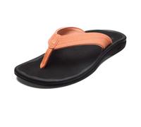 OluKai Ohana Women's Beach Sandals, Quick-Dry Flip-Flop Slides, Water Resistant, Wet Grip Soles & Compression Molded Footbed, Shell Coral/Black, 7