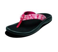 OLUKAI Ohana Women's Beach Sandals, Water Resistant Flip Flops, Arch Support & Comfort Fit, Lightweight & Durable, Enhanced Grip & Traction, Lehua Flower/Onyx, 12