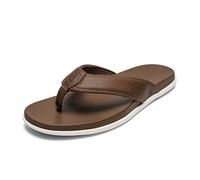 OLUKAI Olali Men's Leather Sandals, Versatile & Comfortable Flip Flops, Soft & Durable Material, Arch Support & All-Day Wear, Almond/Almond, 6.5 UK
