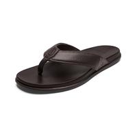OLUKAI Olali Men's Leather Sandals, Versatile & Comfortable Flip Flops, Soft & Durable Material, Arch Support & All-Day Wear, Dark Java/Dark Java, 15.5 UK