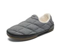 OLUKAI Puku'i Men's Fleece Slippers, Comfortable Activewear Slippers, Premium Full-Grain Leather & Jersey Knit, Drop-In Heel & All-Day Comfort, Dark Shadow/Lava Rock, 16 UK