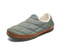 OLUKAI Puku'i Men's Fleece Slippers, Comfortable Activewear Slippers, Premium Full-Grain Leather & Jersey Knit, Drop-In Heel & All-Day Comfort, Ash/Ash, 16 UK