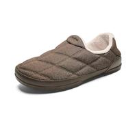 OLUKAI Puku'i Men's Fleece Slippers, Comfortable Activewear Slippers, Premium Full-Grain Leather & Jersey Knit, Drop-In Heel & All-Day Comfort, Toffee/Toffee, 11.5 UK