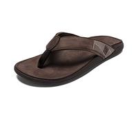 OLUKAI Tuahine Men's Waterproof Leather Sandals, Versatile Beach Flip Flops, Arch Support & Comfort Fit, Lightweight & Durable, Enhanced Grip & Traction, Dark Wood/Dk Wood, 10.5 UK