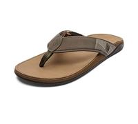 OLUKAI Tuahine Men's Waterproof Leather Sandals, Versatile Beach Flip Flops, Arch Support & Comfort Fit, Lightweight & Durable, Enhanced Grip & Traction, Hunter/Golden Sand, 9.5 UK