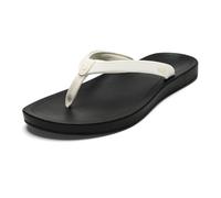 OLUKAI Uiki Women's Beach Sandal, Quick-Dry Flip-Flop Slides, Water Resistant, Wet Grip Soles & Compression Molded Footbed, Bright White/Lava Rock, 9 UK