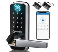 OLUMAT Keyless Entry Fingerprint Door Lock with Keypad Digital Door Lock with Handle for Home, Rental, Office and Hotel (Silver)