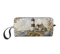OLUSENMO Makeup Bag - Durable 600D Oxford Fabric, Impact-Resistant & Compact, Travel Cosmetic & Makeup Organizer for Gym & Daily Use, Coastal Lighthouse Cottage, S, Coastal Lighthouse Cottage