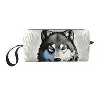 OLUSENMO Makeup Bag - Durable 600D Oxford Fabric, Impact-Resistant & Compact, Travel Cosmetic & Makeup Organizer for Gym & Daily Use, Blue Eyed Wolf