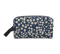 OLUSENMO Navy Blue Daisy Makeup Bag - Durable 600D Oxford Fabric Travel Cosmetic Bag, Shockproof Foam Padded Toiletry Organizer for Gym & Daily Use 10x6.2x4.9 Inch