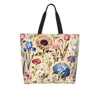OLUSENMO Tote Bag Women’s Large Capacity Durable Lightweight for Beach, Shopping, Travel, Work, Gym, Vintage Floral Watercolor Art Print, L