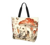 OLUSENMO Tote Bag Women’s Large Capacity Durable Lightweight for Beach, Shopping, Travel, Work, Gym, Watercolor Rabbit Mushroom, L