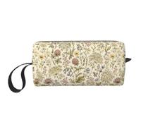 OLUSENMO Vintage Wildflower Small Makeup Bag 600D Oxford Travel Organizer | Cottage Garden Floral Cosmetic Pouch, Lightweight Organizer for Makeup, Toiletries, Travel Essentials, Gym and Daily Use