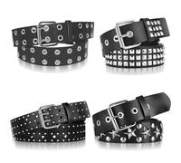 Olutacot 4 Piece Studded Rivet Double Grommet Belt Set - Faux Leather Gothic Goth Black - Punk Style Accessories for Men Women - Ideal Gift, Black, Medium