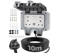 Olutula Outdoor Socket 10m Extension Lead 2 USB Ports Outdoor Double Socket Waterproof IP66 13Amp Weatherproof Outdoor Sockets Switch Indicator Light Wall Electrical Outlet Socket Box for Garden