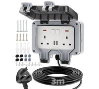 Olutula Outdoor Socket 3m Extension Lead 2 USB Ports Outdoor Double Socket Waterproof IP66 13Amp Weatherproof Outdoor Sockets Switch Indicator Light Wall Electrical Outlet Socket Box for Garden