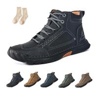 Olveros Boots, Men's Comfortable Handmade Leather Boots, Waterproof Arch Support Pressure Relief Spacious Toe Box Outdoor Shoes (Black, UK, Adult, Men, 9.5, Numeric, UK Footwear Size System, Medium)