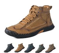Olveros Boots, Men's Comfortable Handmade Leather Boots, Waterproof, Arch Support, Pressure Relief Spacious Toe Box Outdoor Leather Shoes (Brown,10)