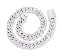 OLVLUS 18mm Iced Out Cuban Link Chain 18K White Gold Bling 5 Cubic Zirconia Diamond Chain Rapper Hip Hop Thick Cuban Link Chain Luxury Jewelry for Men and Women, 24 Inches, Brass in jewellery