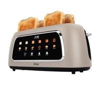 Olvy 4 Slice Toaster with LCD Display & Countdown Timer - Extra Wide Slots for Thick Bread - 6 Browning Levels, Defrost & Reheat - 1500W - Beige