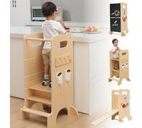 Olvy Kids 4-in-1 Montessori Learning Tower - Learning Tower - Wooden Step Stool - 4-Step Children’s Ladder - Kitchen Helper for Kids - Standing Tower from 1 Year - Foldable Children’s Step Stool