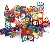 Olvy Magnetic Tiles STEM Building Blocks Marble Run 100 Pieces Toy for Kids | Marble run race track | Shatterproof clear tube tile | Fast speed 3D game | Magnetic building block tile toy set for kids