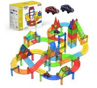 Olvy Magnetic Tiles STEM Building Blocks Race Track 126 Pieces Toy for Kids | Car race track slope | Fast speed turn rampa connector | Strong magnet tile | Magnetic building block tile toy set for kids