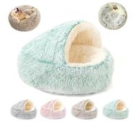 Olvys Cozy Cocoon Dog Bed, Round Plush Hooded Cave Pet Bed with Washable Fabric Non-Slip Base for Dogs Cats (Green,40 cm (15.75 in))