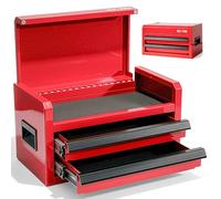 OLY-PRO Mini Toolbox with 2 Drawers and Top Storage, Durable Steel Construction with Ball-Bearing Slides, Multi-Purpose Portable Tool Boxes Case Organizer for Garage, Red