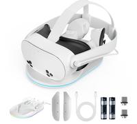 Olycism Charging Dock Compatible with Meta Quest 3S Charging Dock Station Compatible with Oculus 3S Headset and Controller with 2 Rechargeable Batteries Lighting Accessories Charger with Indicator